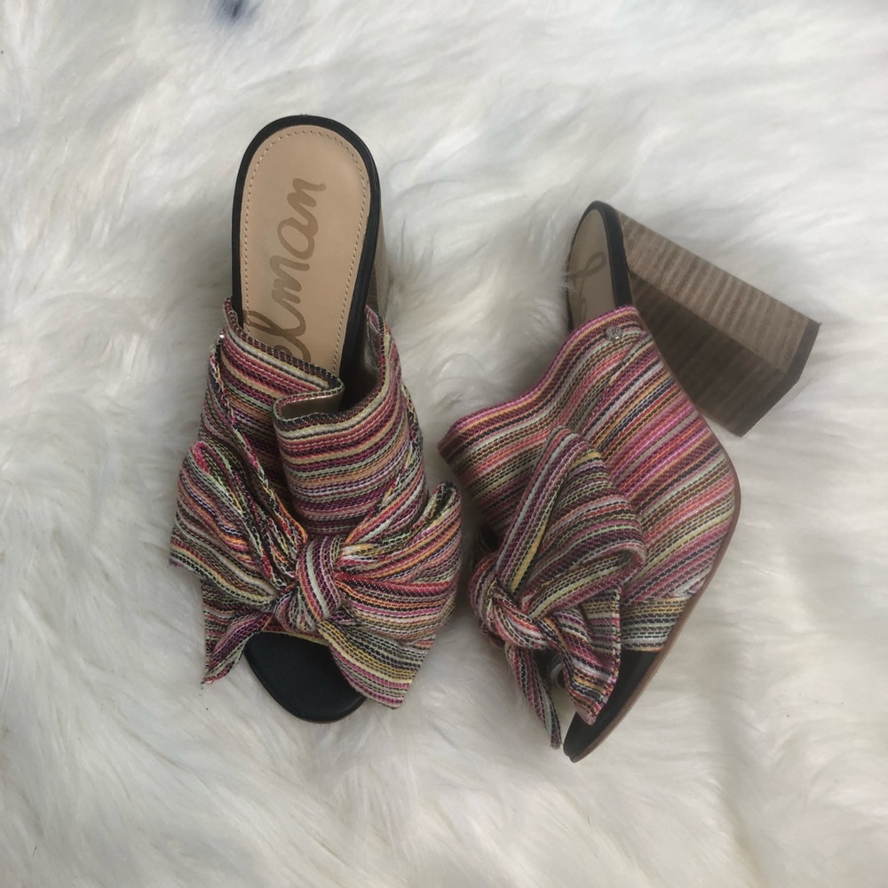 Sam eldeman Yumi Woven Stripe Heeled Mule Sandal